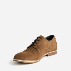Eram Chaussures De Ville^Derby marron clair éco-conçu en cuir velours COGNAC