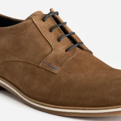 Eram Chaussures De Ville^Derby marron clair éco-conçu en cuir velours COGNAC