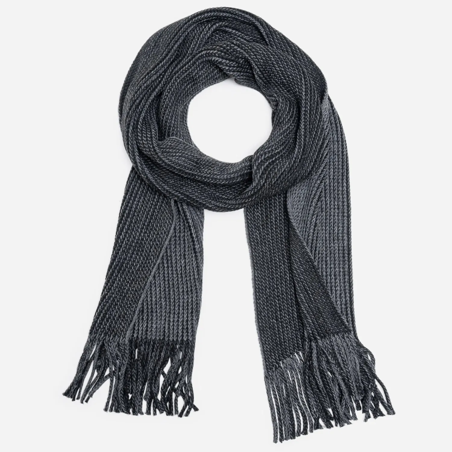 Eram Echarpes & Foulards|Accessoires^Echarpe homme grise et noire tricot à franges GRIS FONCE