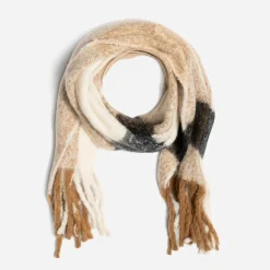 Texto Echarpes & Foulards^Echarpe , écrue et noire maxi carreaux CAMEL
