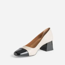 Eram Escarpins^Escarpin beige cuir bout noir verni CAMEL