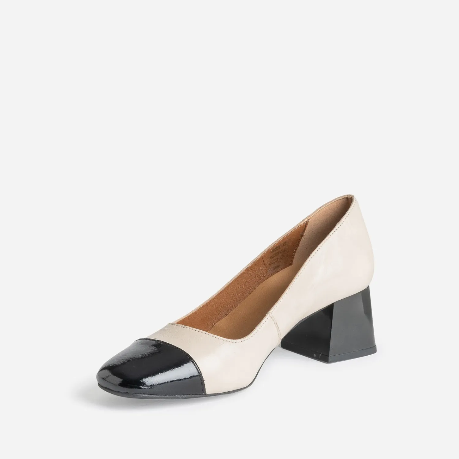 Eram Escarpins^Escarpin beige cuir bout noir verni CAMEL