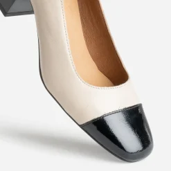 Eram Escarpins^Escarpin beige cuir bout noir verni CAMEL