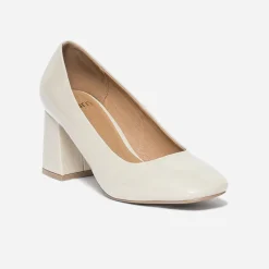 Eram Escarpins^Escarpin écru verni à bout carré BLANC