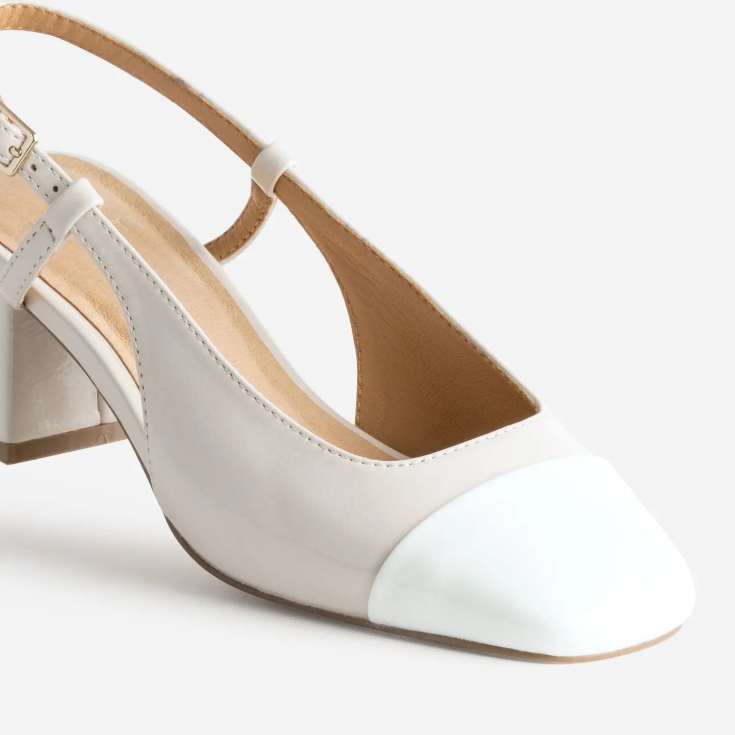 Eram Escarpins^Escarpin slingback écru et blanc verni BEIGE