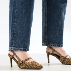 Eram Escarpins^Escarpin slingback TEXTO suédé effet léopard MARRON