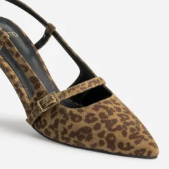 Eram Escarpins^Escarpin slingback TEXTO suédé effet léopard MARRON