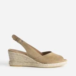 Eram Sandales^Espadrille compensée cuir velours éco-conçu BEIGE