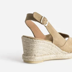 Eram Sandales^Espadrille compensée cuir velours éco-conçu BEIGE