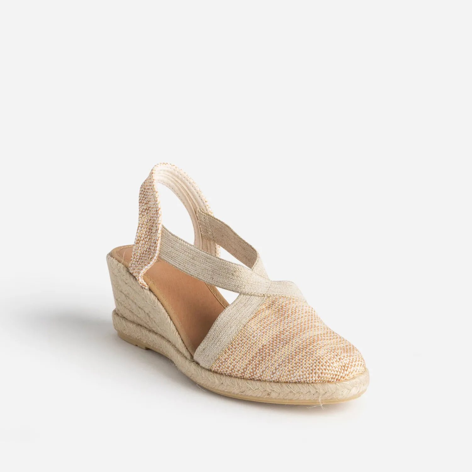 Eram Sandales^Espadrille compensée beige et camel pailleté or en toile MULTICOLORE