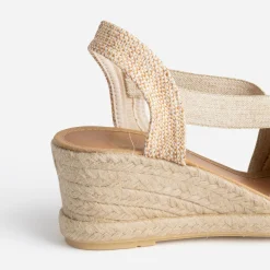 Eram Sandales^Espadrille compensée beige et camel pailleté or en toile MULTICOLORE