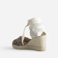 Eram Sandales^Espadrille compensée beige motif léopard MARRON