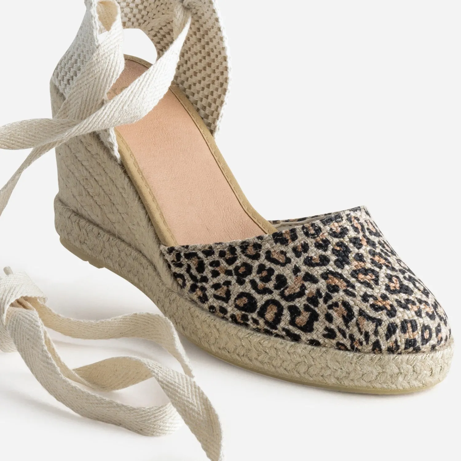 Eram Sandales^Espadrille compensée beige motif léopard MARRON