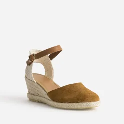 Eram Sandales^Espadrille compensée cuir velours éco-conçu CAMEL