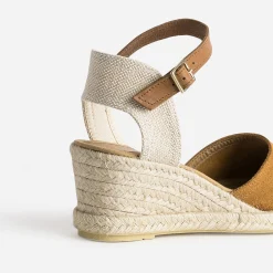 Eram Sandales^Espadrille compensée cuir velours éco-conçu CAMEL