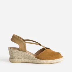 Eram Sandales^Espadrille compensée cuir velours éco-conçu CAMEL