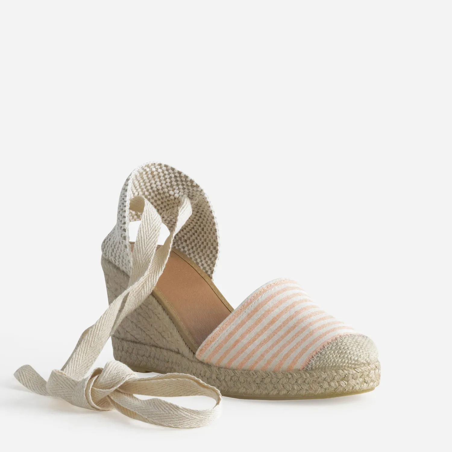 Eram Sandales^Espadrille compensée écrue toile rayée corail ROUGE