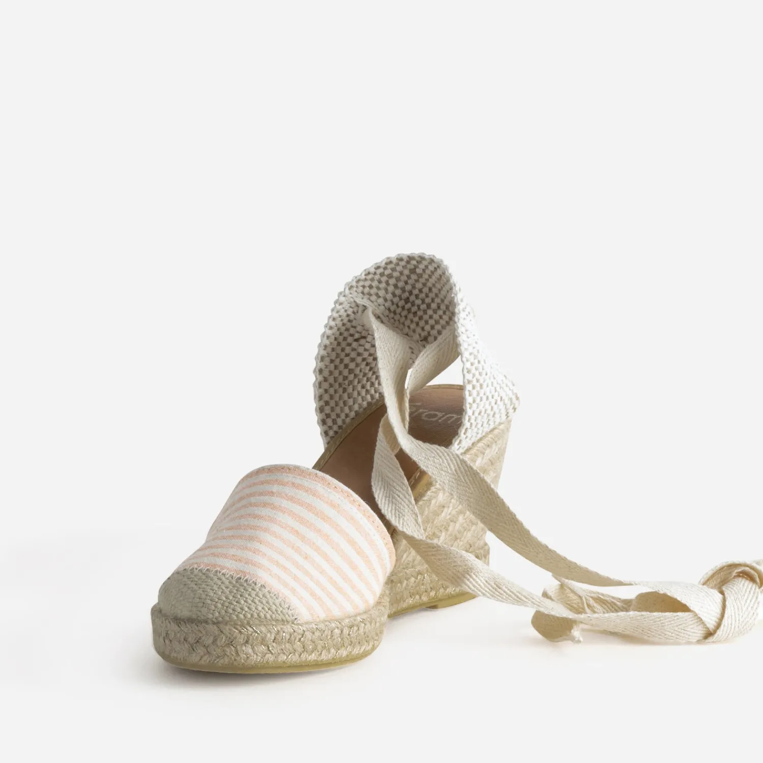 Eram Sandales^Espadrille compensée écrue toile rayée corail ROUGE