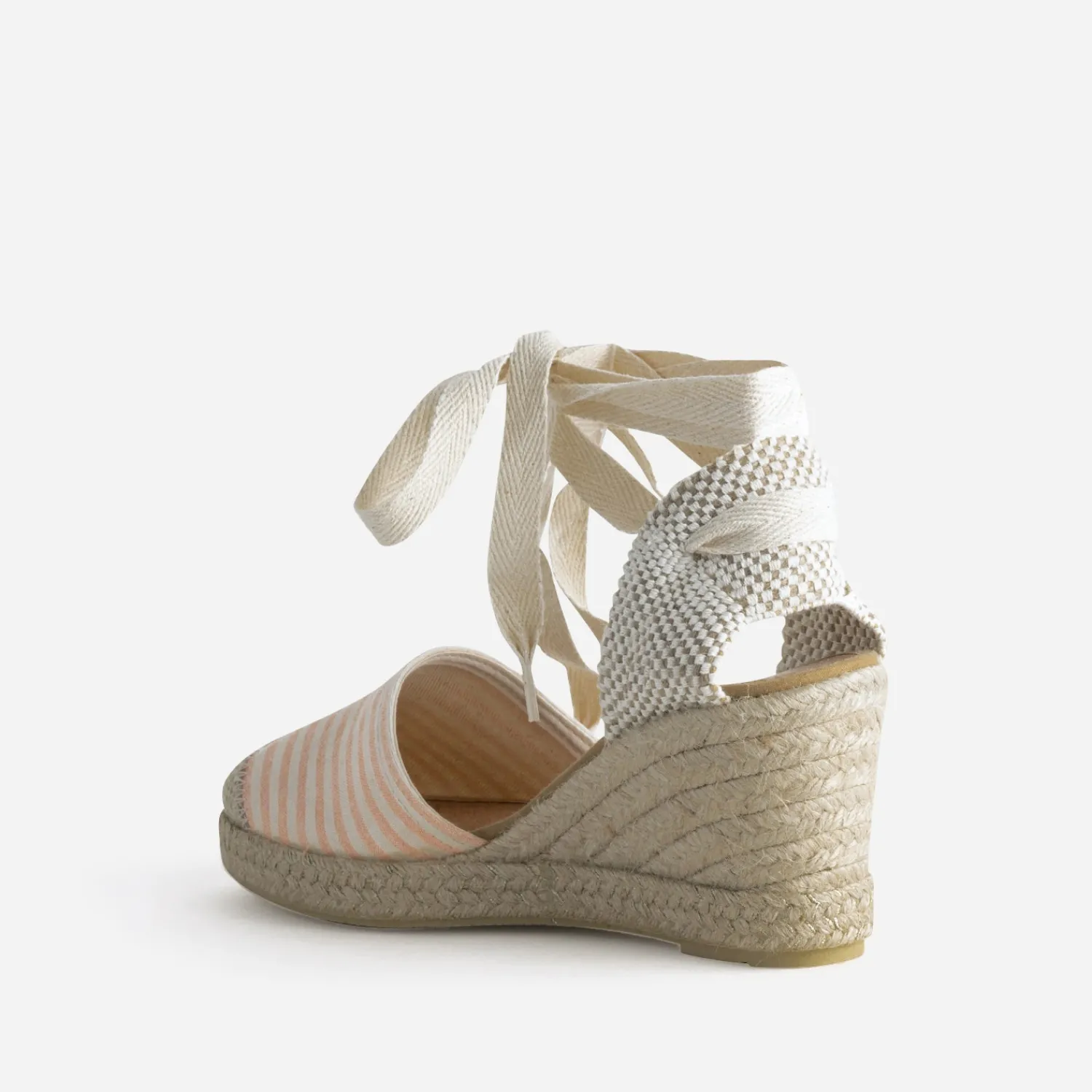 Eram Sandales^Espadrille compensée écrue toile rayée corail ROUGE