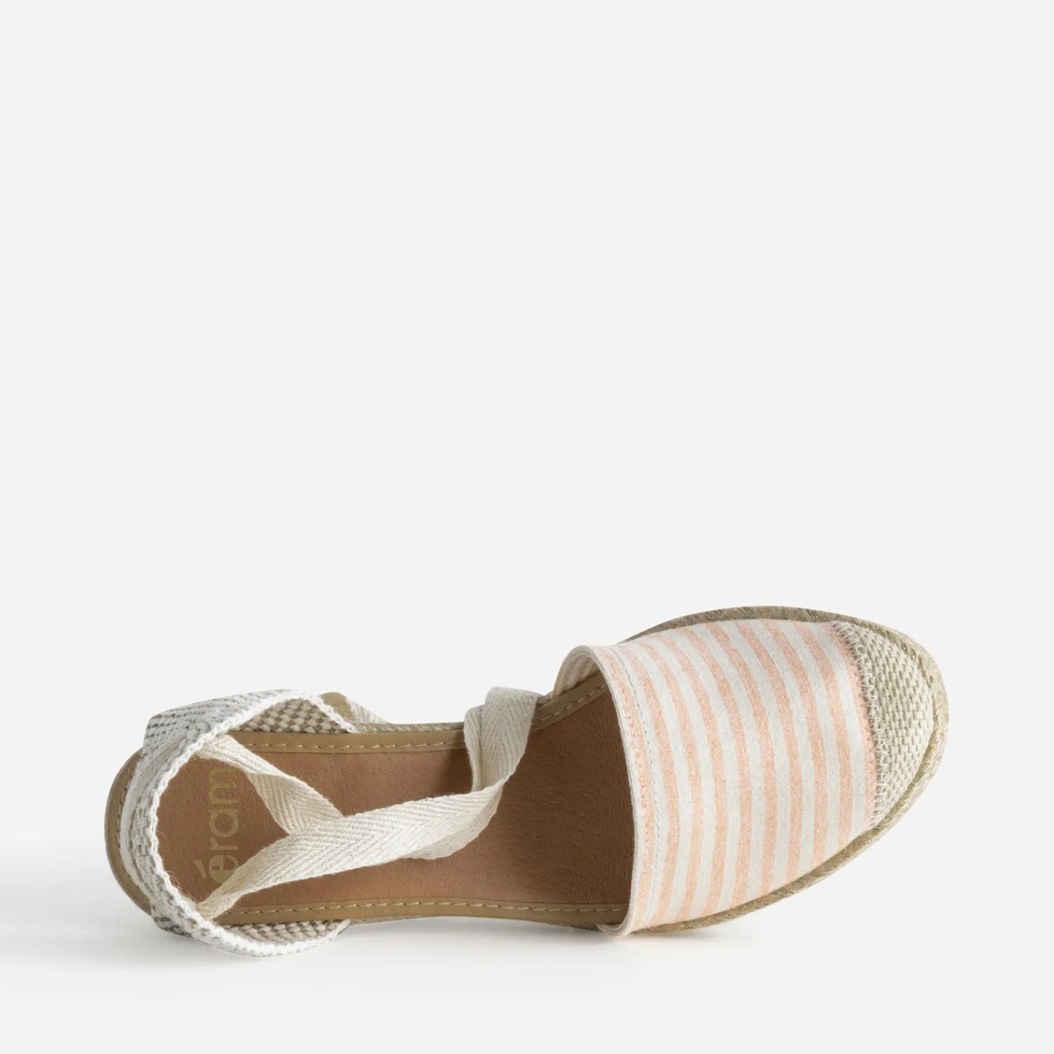 Eram Sandales^Espadrille compensée écrue toile rayée corail ROUGE