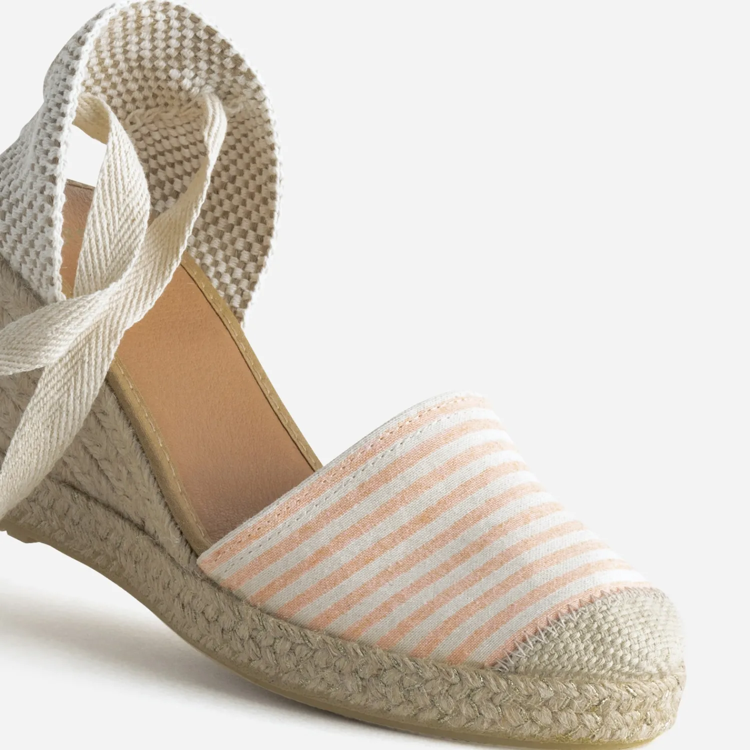 Eram Sandales^Espadrille compensée écrue toile rayée corail ROUGE