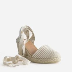 Eram Sandales^Espadrille compensée écrue toile rayée TAUPE