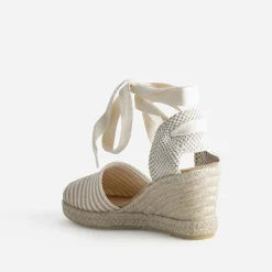 Eram Sandales^Espadrille compensée écrue toile rayée TAUPE