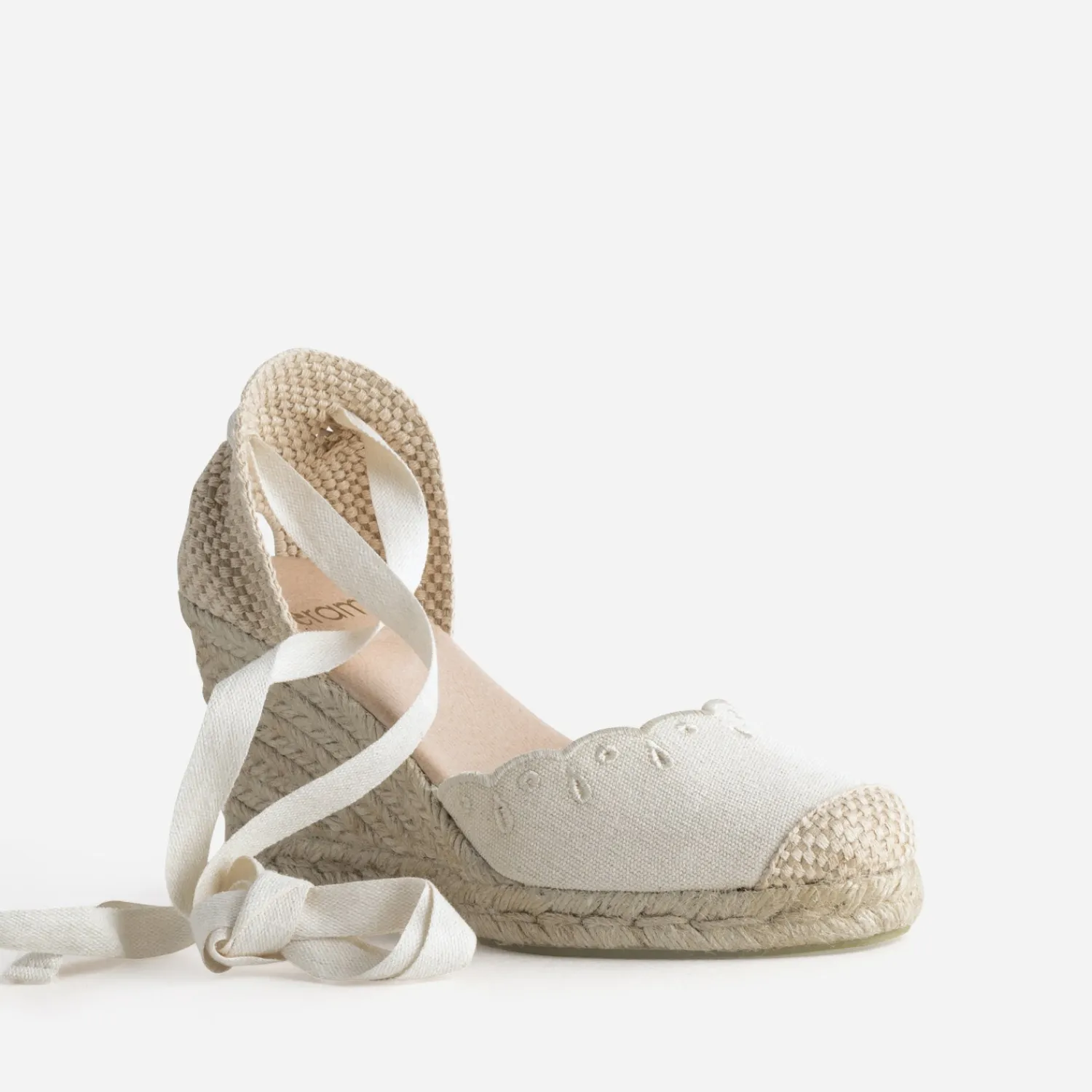 Eram Sandales^Espadrille compensée écrue toile brodée BEIGE
