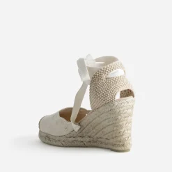 Eram Sandales^Espadrille compensée écrue toile brodée BEIGE