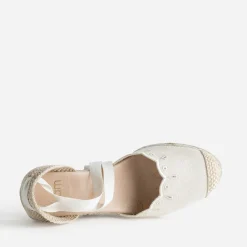 Eram Sandales^Espadrille compensée écrue toile brodée BEIGE