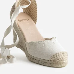 Eram Sandales^Espadrille compensée écrue toile brodée BEIGE