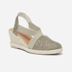 Eram Sandales^Espadrille compensée marron pailleté or en toile KAKI