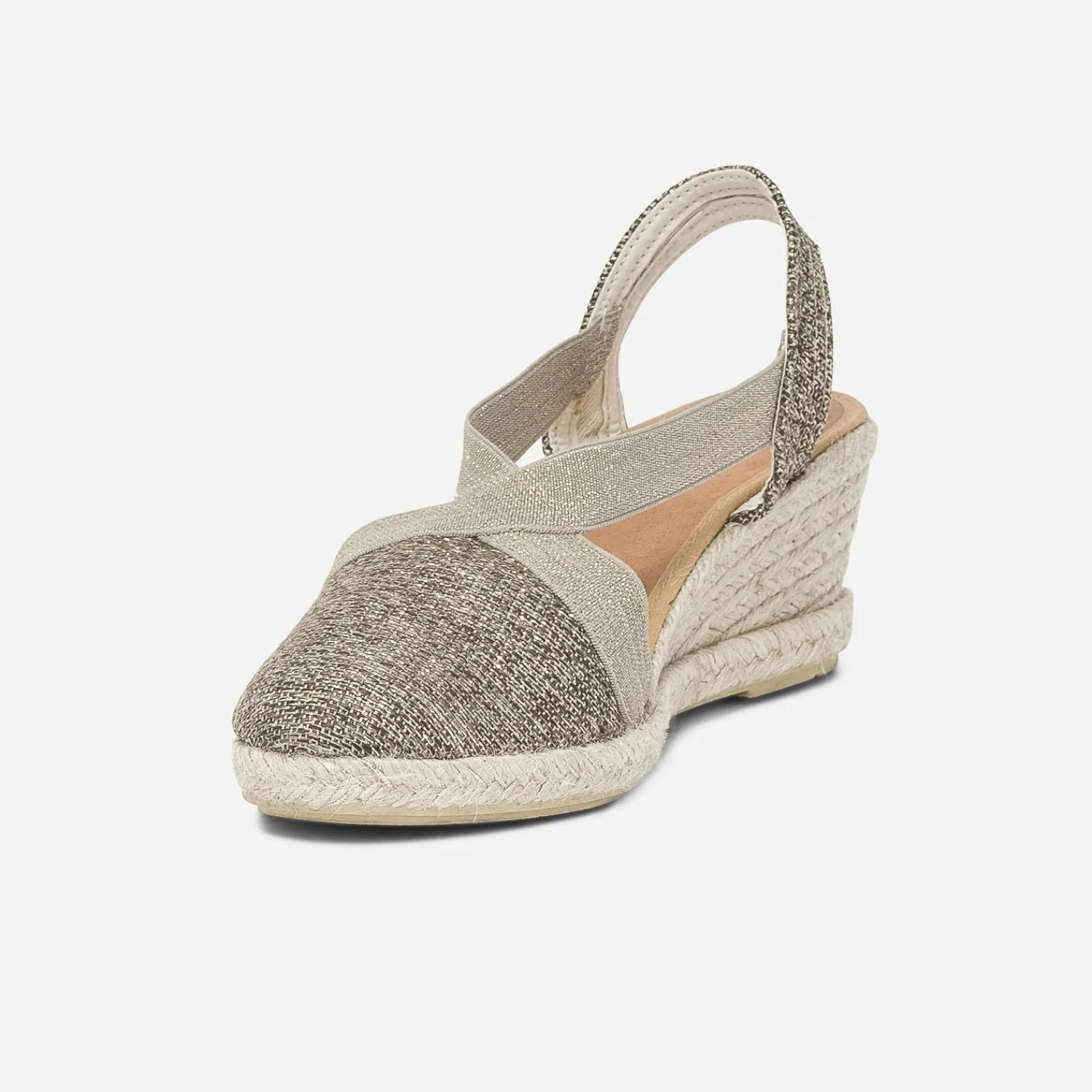 Eram Sandales^Espadrille compensée marron pailleté or en toile KAKI