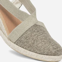 Eram Sandales^Espadrille compensée marron pailleté or en toile KAKI