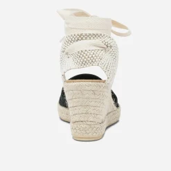 Eram Sandales^Espadrille compensée e en toile avec broderie anglaise NOIR