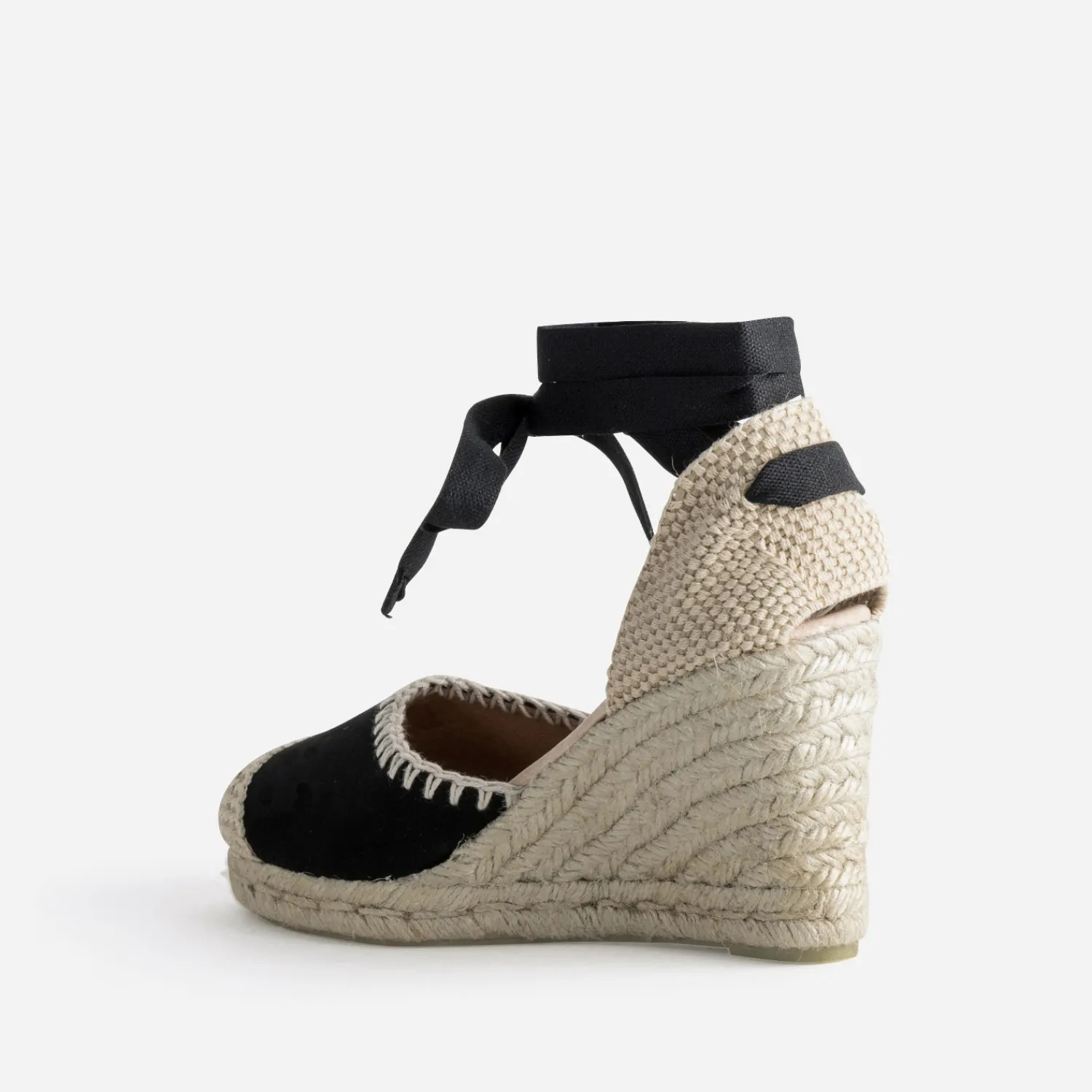 Eram Sandales^Espadrille compensée e cuir velours brodé NOIR