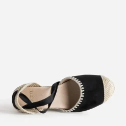Eram Sandales^Espadrille compensée e cuir velours brodé NOIR