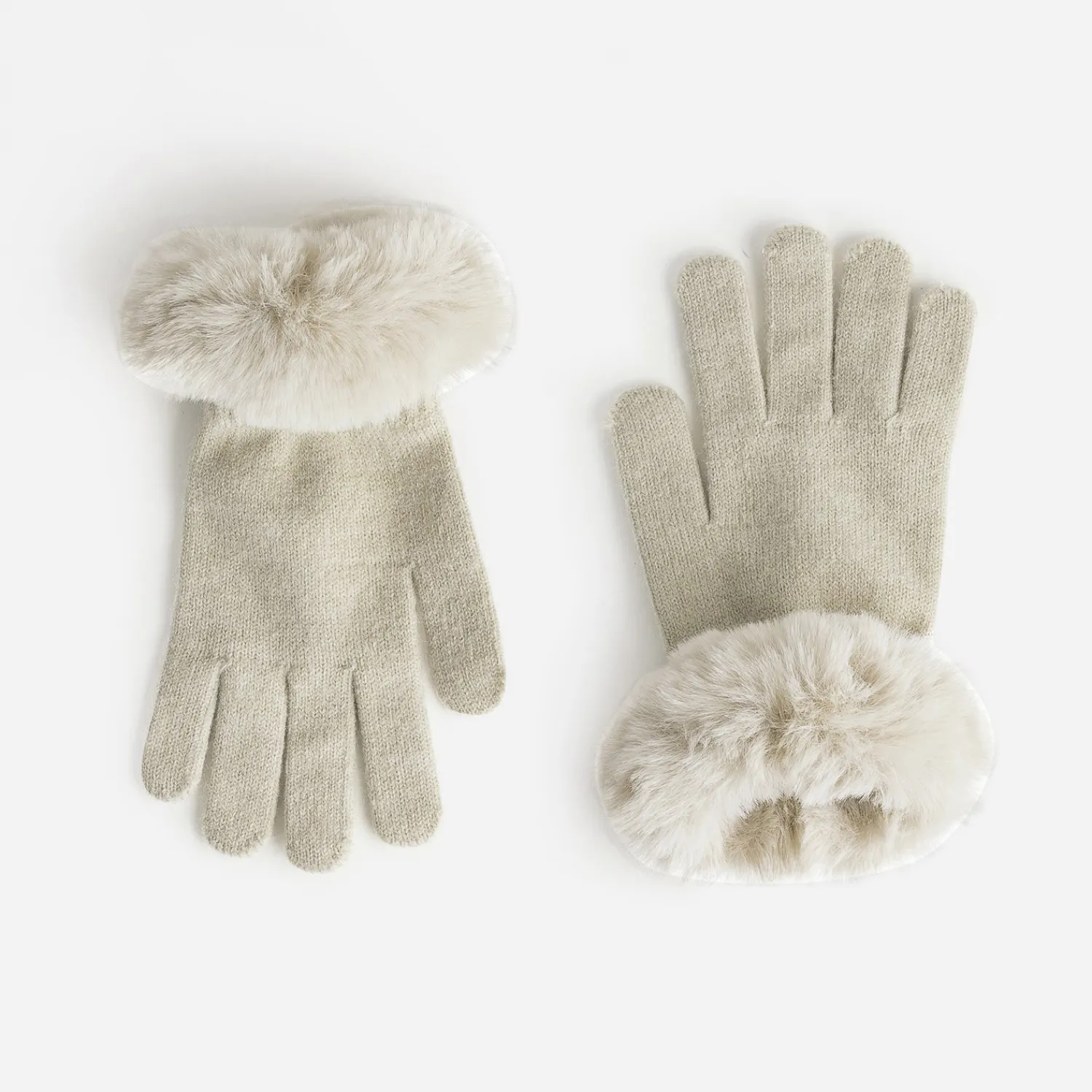 Eram Gants & Parapluie^Gants beige tricot détail fourré ECRU