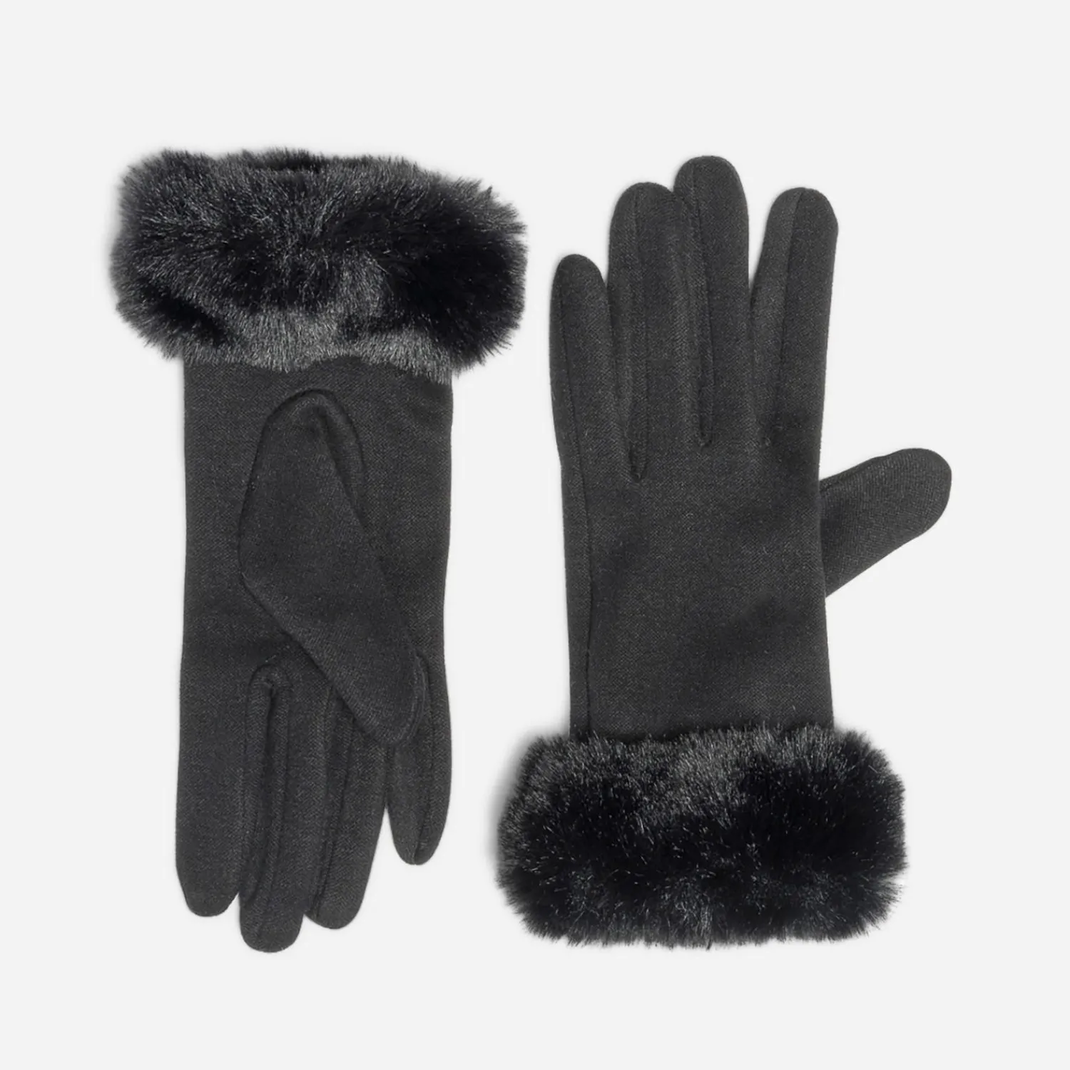 Eram Gants & Parapluie^Gants s avec bords imitation fourrure NOIR