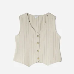 Texto T-Shirts^Gilet de costume rayures tennis BEIGE