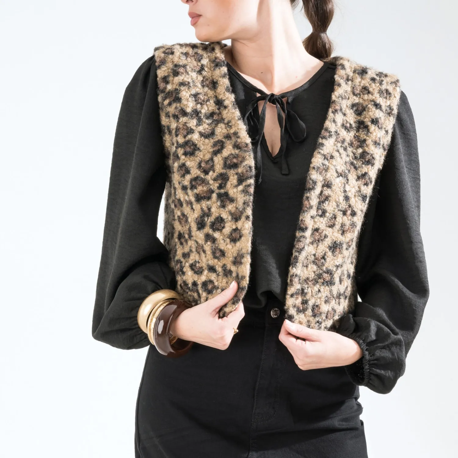 Texto Vestes & Gilets^Gilet à motif léopard MARRON