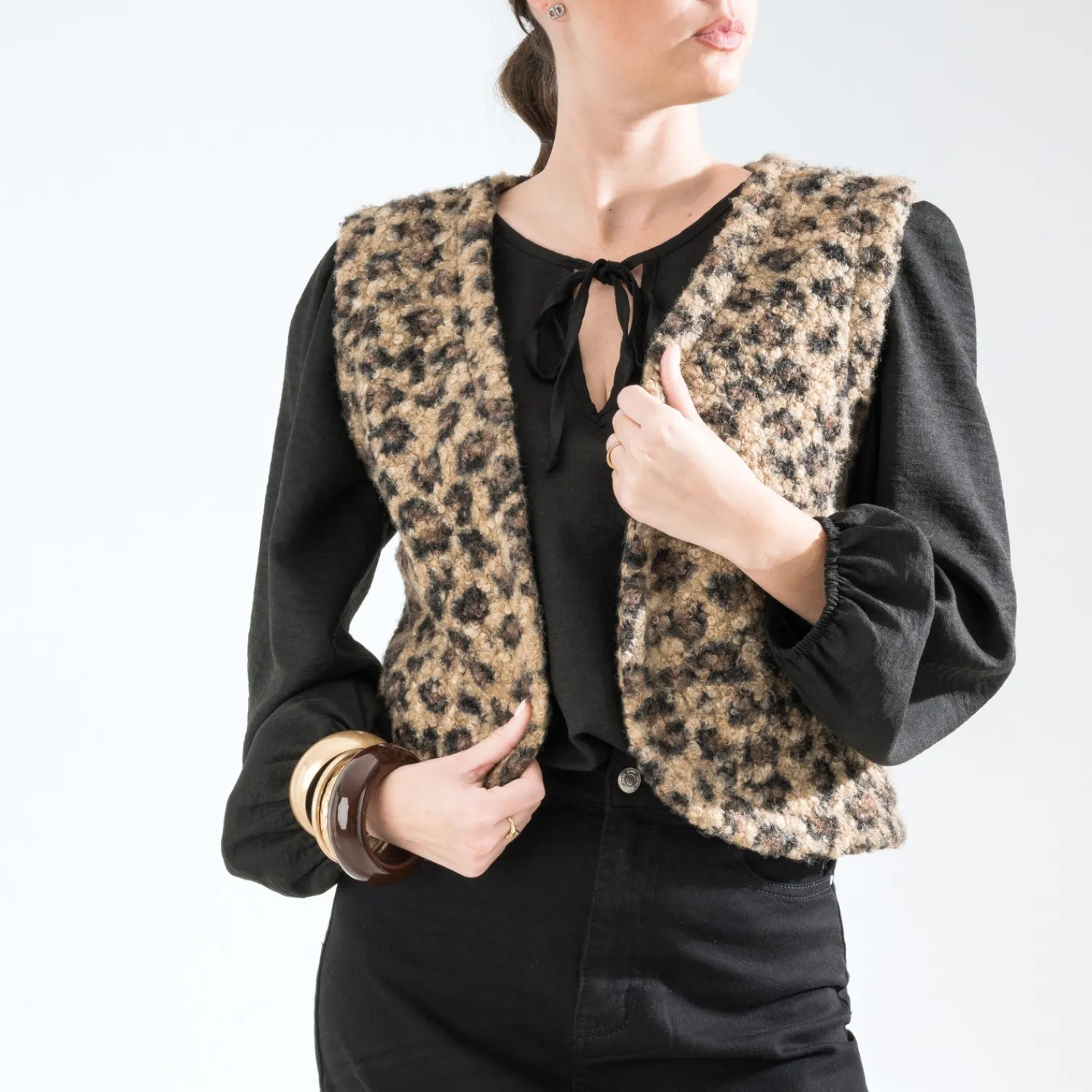 Texto Vestes & Gilets^Gilet à motif léopard MARRON