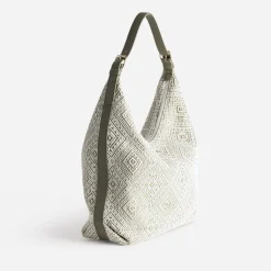 Eram Sacs Cabas^Grand sac brodé KAKI