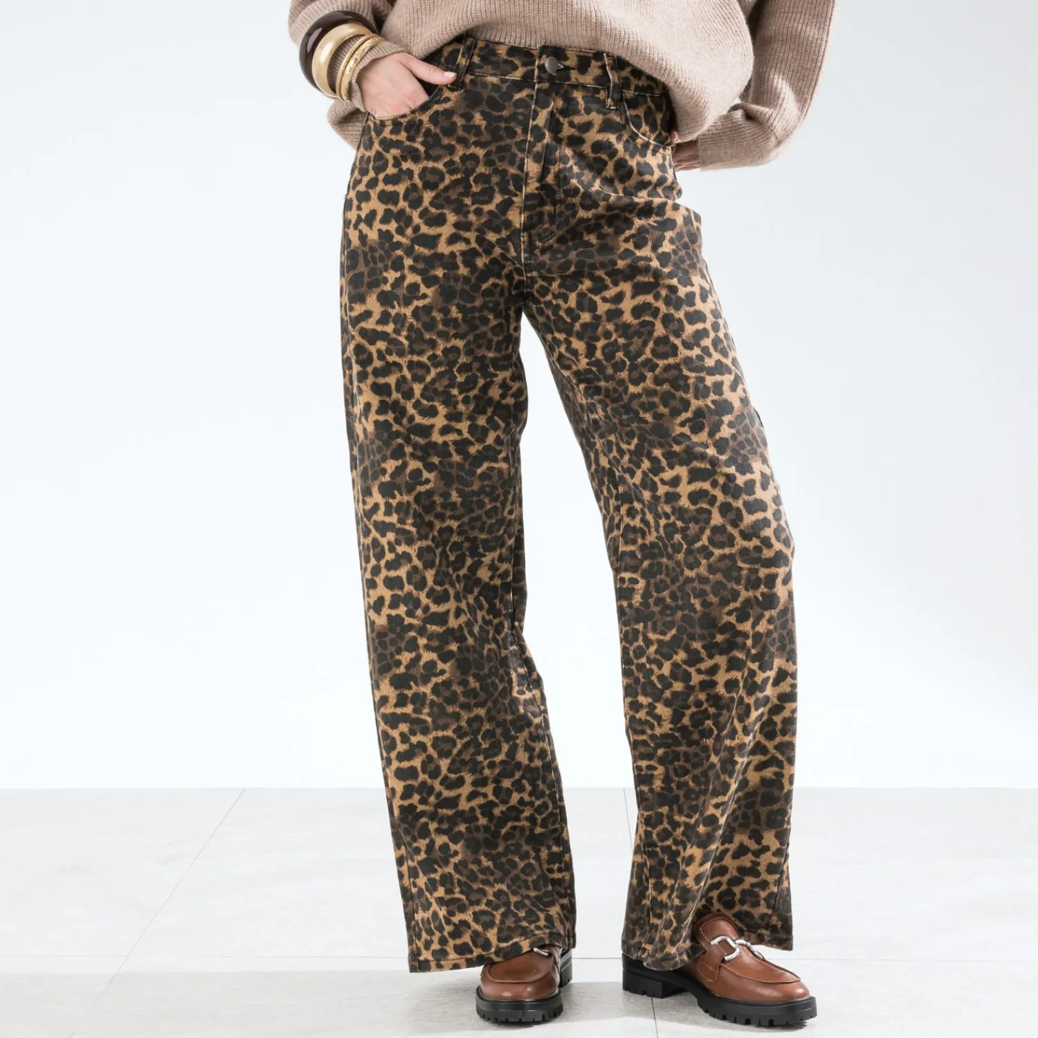 Texto Pantalons & Jeans^Jean à imprimé léopard MARRON
