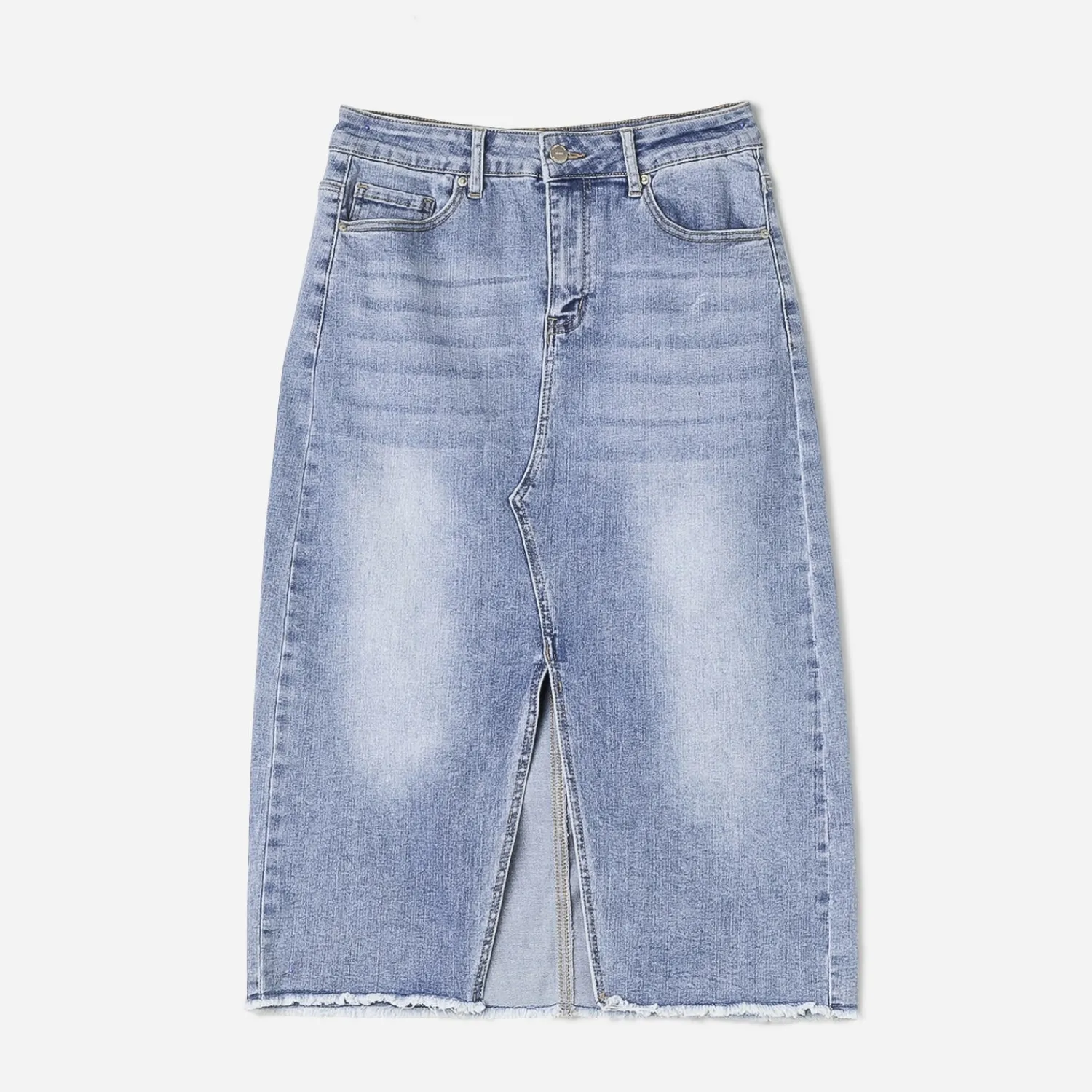 Texto Jupes^Jupe midi délavé en jean BLEU