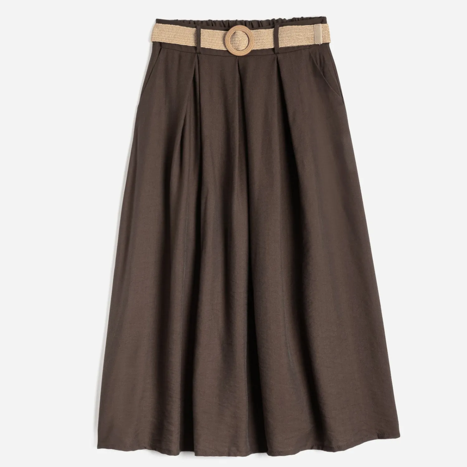 Texto Jupes^Jupe midi avec ceinture MARRON