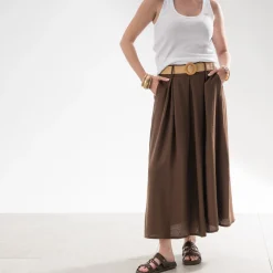 Texto Jupes^Jupe midi avec ceinture MARRON