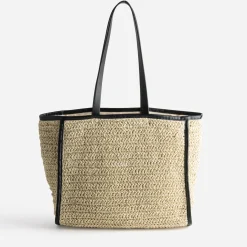 Texto Sacs Cabas^Maxi cabas paille papier et noir BEIGE