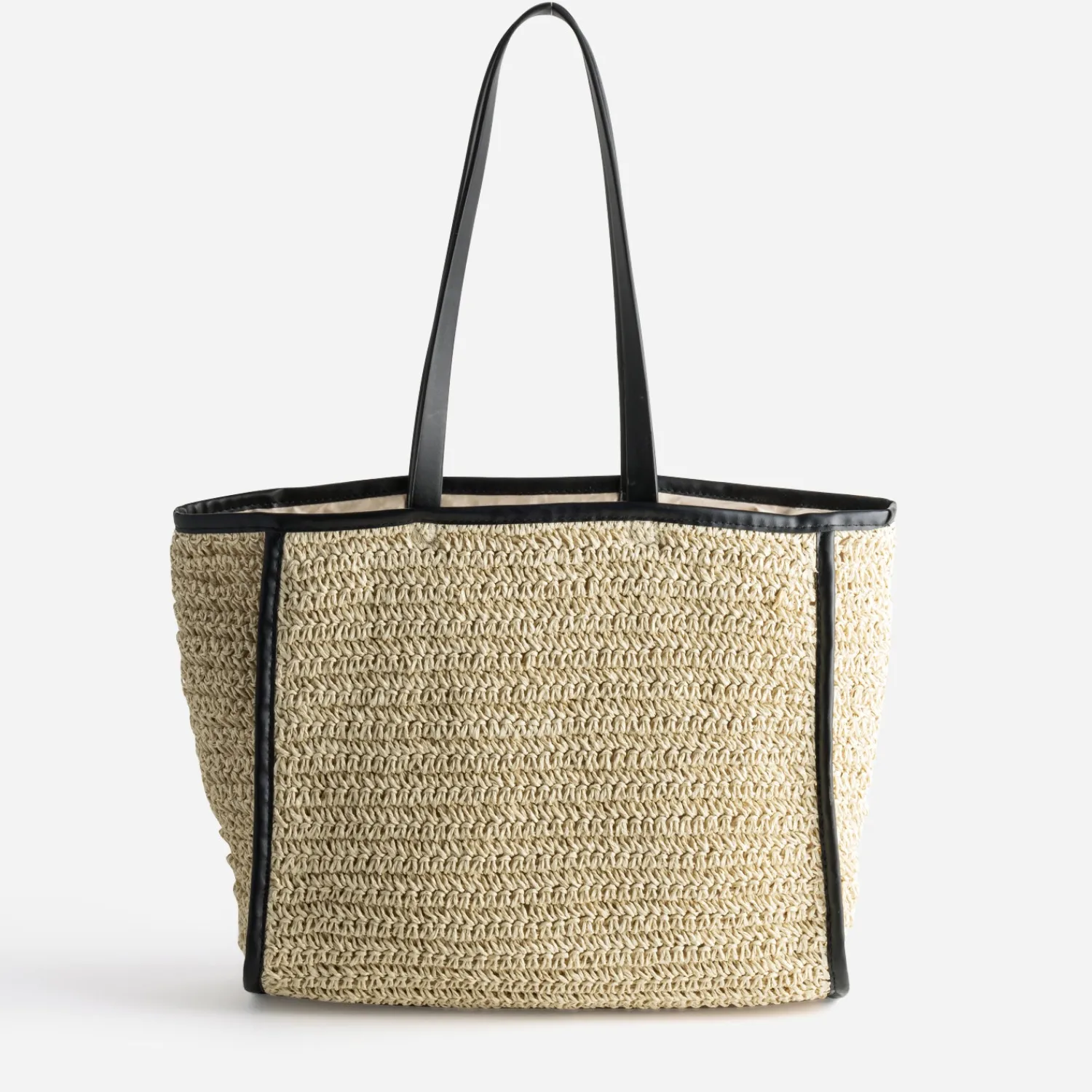 Texto Sacs Cabas^Maxi cabas paille papier et noir BEIGE