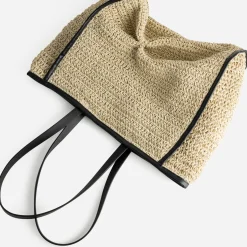 Texto Sacs Cabas^Maxi cabas paille papier et noir BEIGE